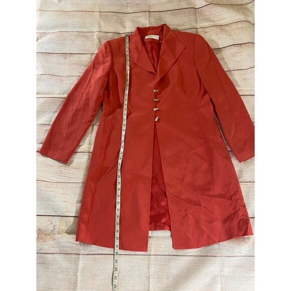 Dana Buchman Women's Orange Silk Sea Shell Button Front Long Coat - 14 - Picture 7 of 13